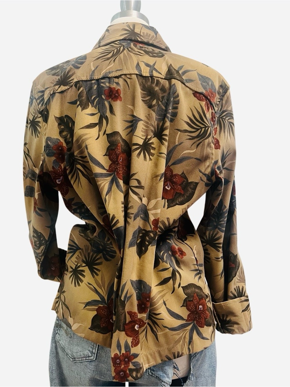 Caribbean Joe Olive Green Tan Floral Button-Down Shirt - Picture 8 of 8
